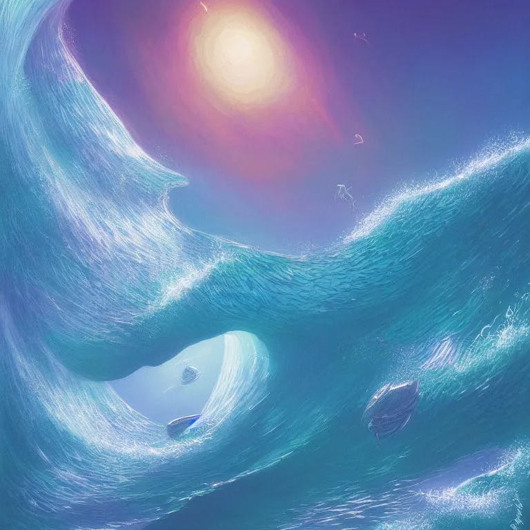 Stable Diffusion 2.1 PROMPT: ocean swells, by killian eng, by moebius
