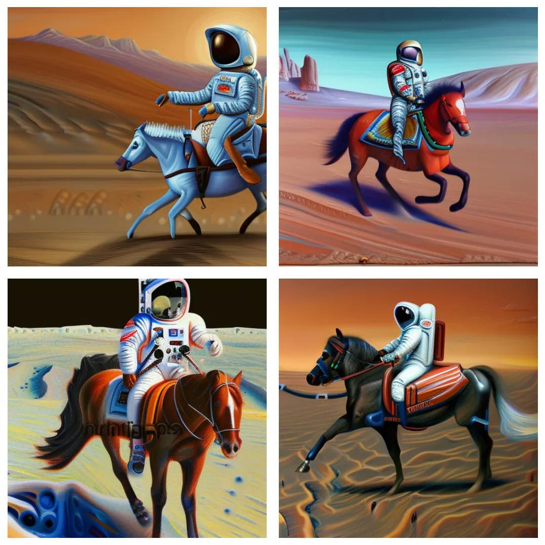 PROMPT: astronaut riding a horse on mars, painting, impressionistic style, oil, highly detailed