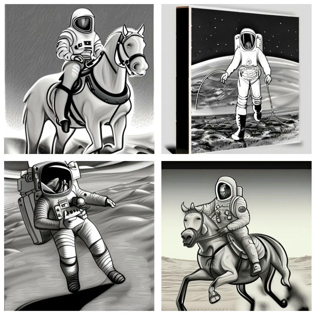 PROMPT: astronaut riding a horse on mars, drawing, sketch, pencil