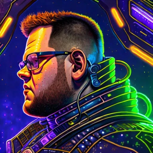 Prompt: close up portrait of <1> in a Sci Fi suit - 4k uhd, hyper detailed, photorealistic, steampunk, lovecraft colors, dan mumford colors, psychedelic black light, epic composition